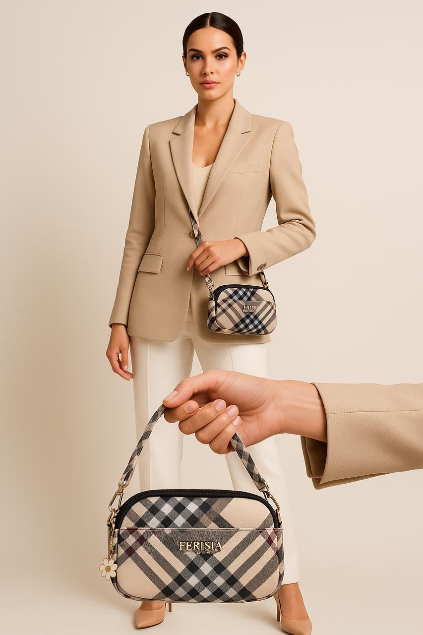 Ferisia : “Great Vibes” Signature Plaid Mini Shoulder Bag (limited edition)